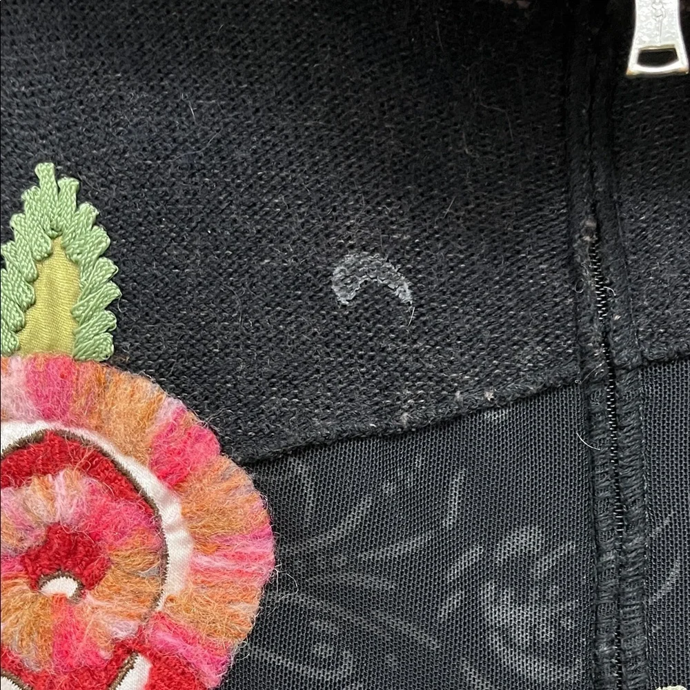 One Girl Who Black Floral Embroidered Full Front Zip Sweater - Size Small